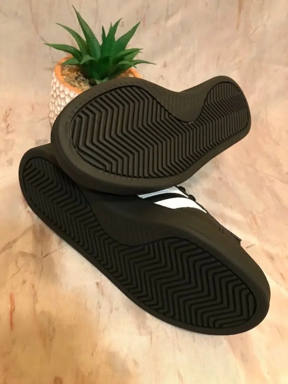 Adidas Black Sneakers Lace-Up with White Stripes and Heel Tab Size 5Y